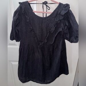 Modcloth Black Swiss Dot Babydoll Mini Dress